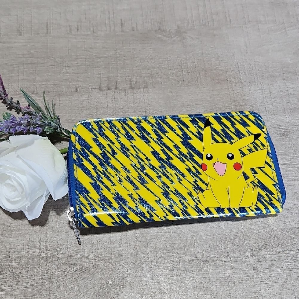 Nintendo Pokemon Pikachu Blue and Yellow Geometric Sparkle Long Wallet